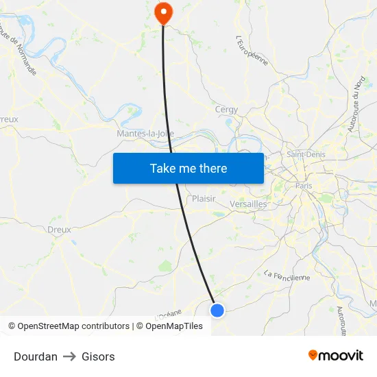 Dourdan to Gisors map