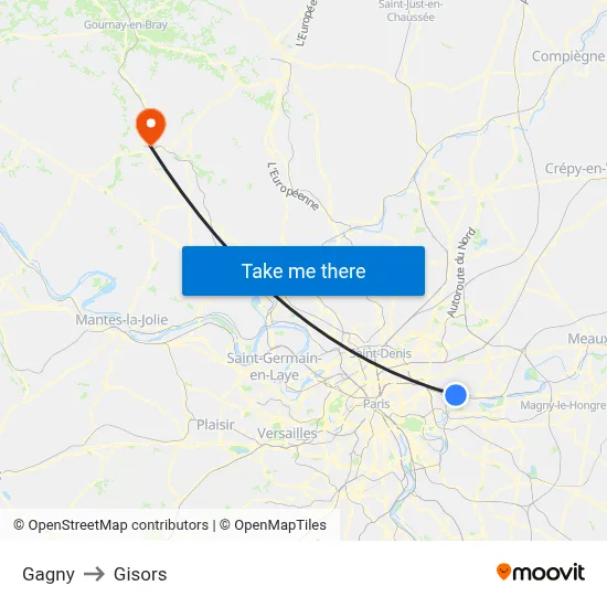 Gagny to Gisors map