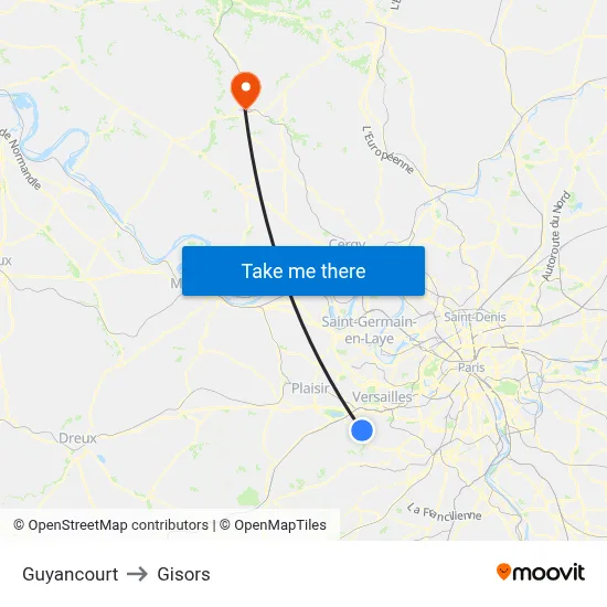 Guyancourt to Gisors map