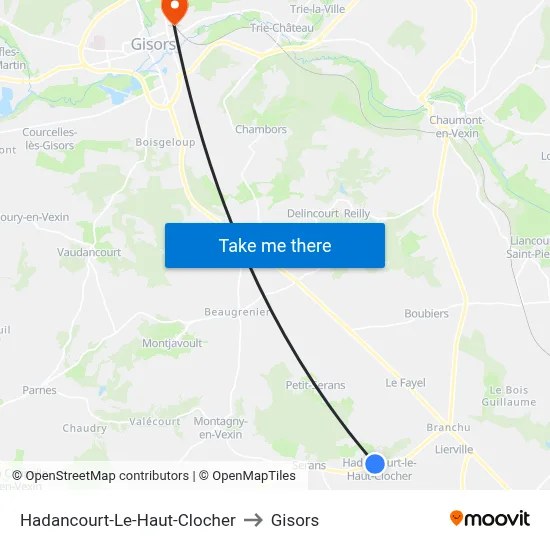 Hadancourt-Le-Haut-Clocher to Gisors map
