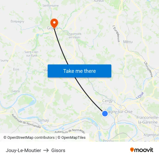 Jouy-Le-Moutier to Gisors map
