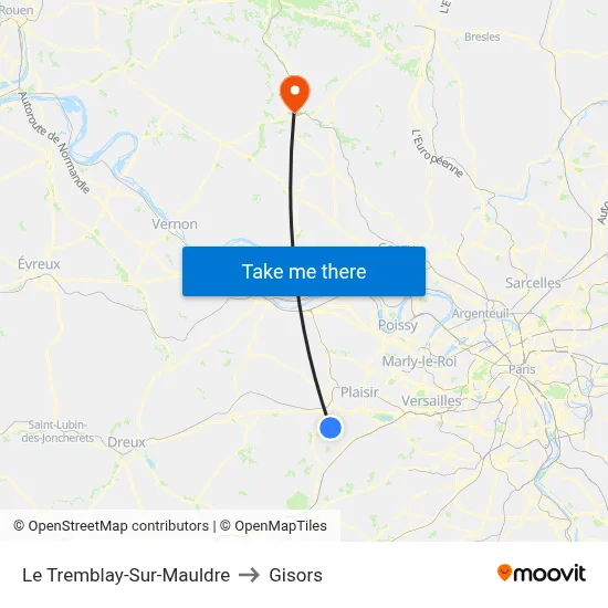 Le Tremblay-Sur-Mauldre to Gisors map