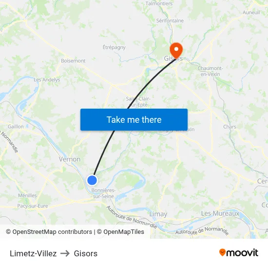 Limetz-Villez to Gisors map
