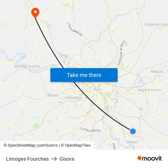 Limoges-Fourches to Gisors map