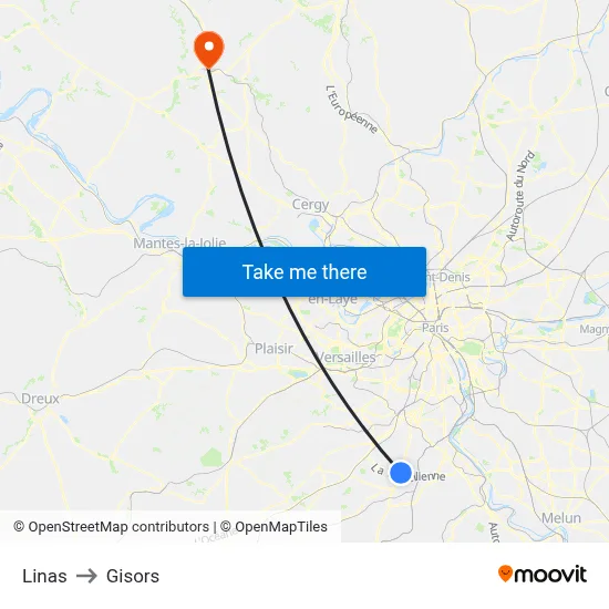 Linas to Gisors map