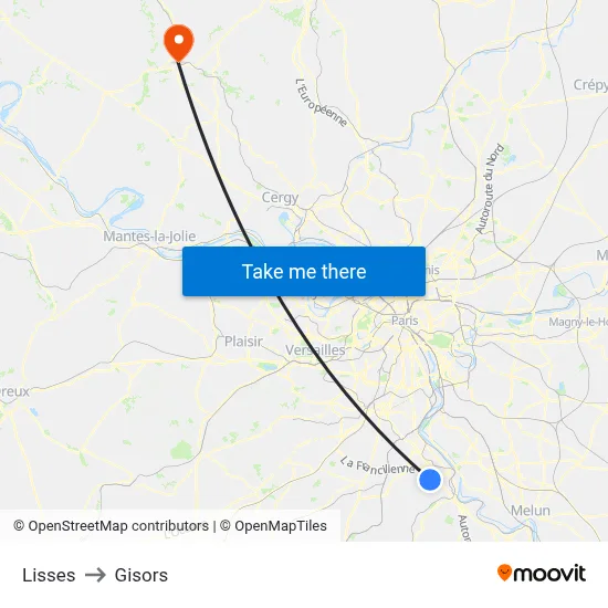 Lisses to Gisors map
