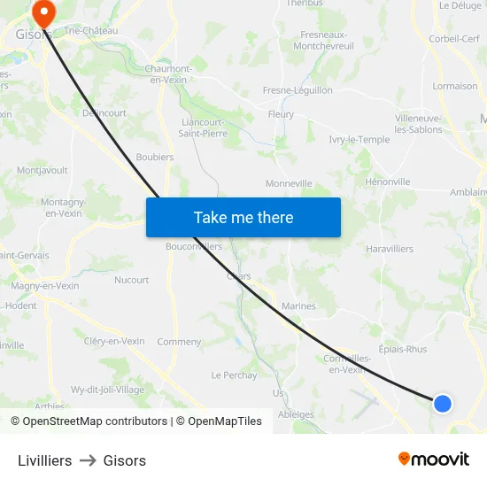 Livilliers to Gisors map