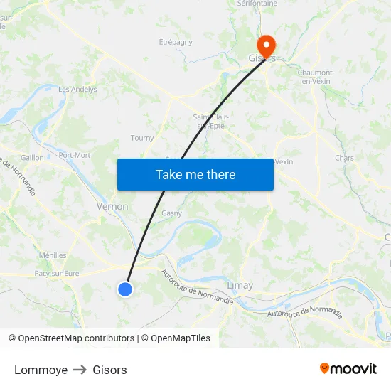 Lommoye to Gisors map