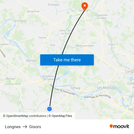 Longnes to Gisors map