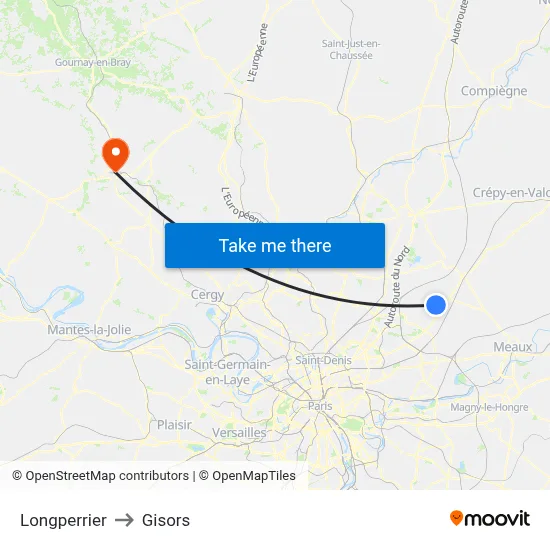 Longperrier to Gisors map