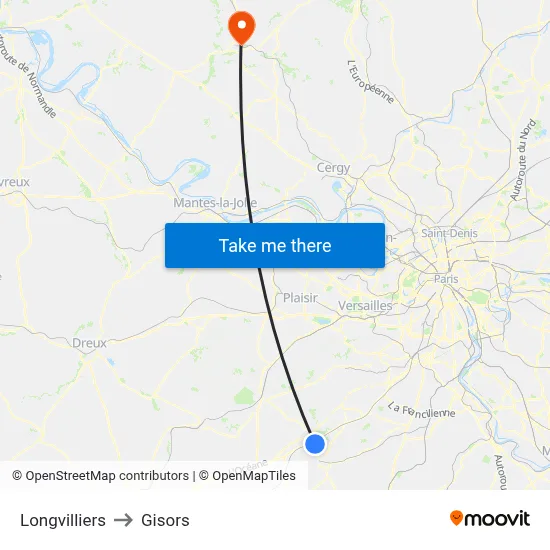 Longvilliers to Gisors map