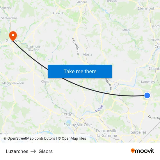Luzarches to Gisors map