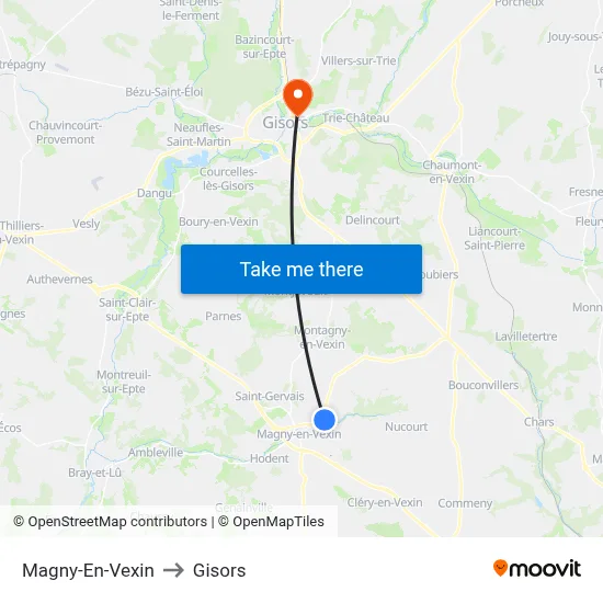 Magny-En-Vexin to Gisors map