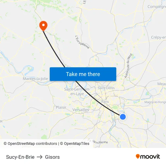 Sucy-En-Brie to Gisors map