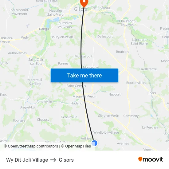 Wy-Dit-Joli-Village to Gisors map