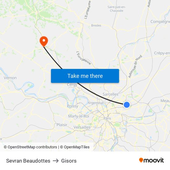 Sevran Beaudottes to Gisors map