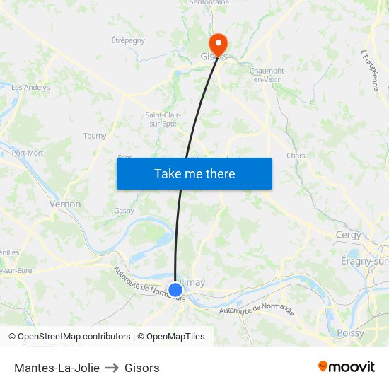 Mantes-La-Jolie to Gisors map