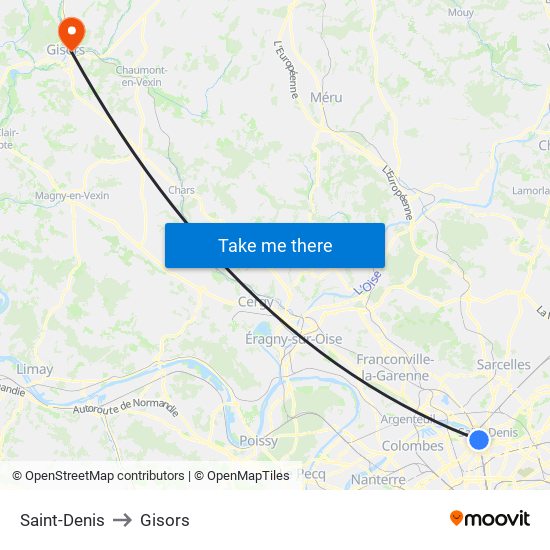 Saint-Denis to Gisors map