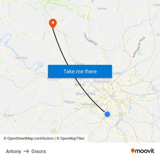 Antony to Gisors map