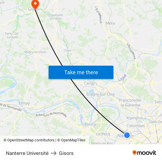 Nanterre Université to Gisors map