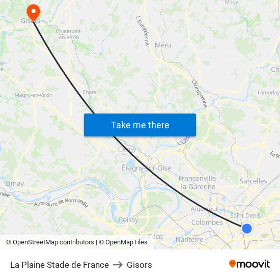 La Plaine Stade de France to Gisors map