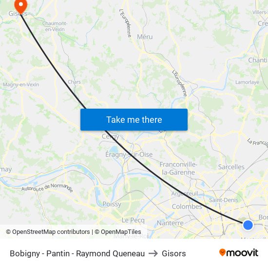 Bobigny - Pantin - Raymond Queneau to Gisors map