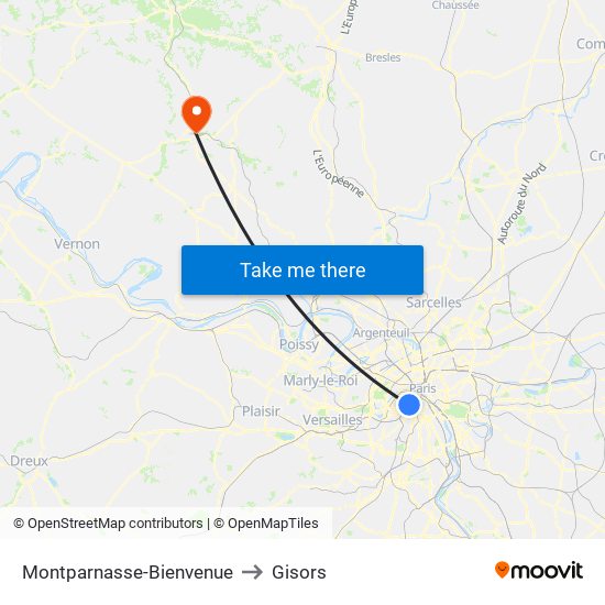 Montparnasse-Bienvenue to Gisors map