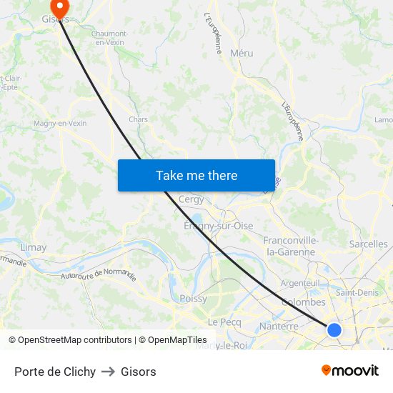 Porte de Clichy to Gisors map