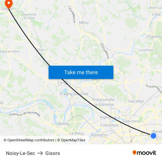 Noisy-Le-Sec to Gisors map