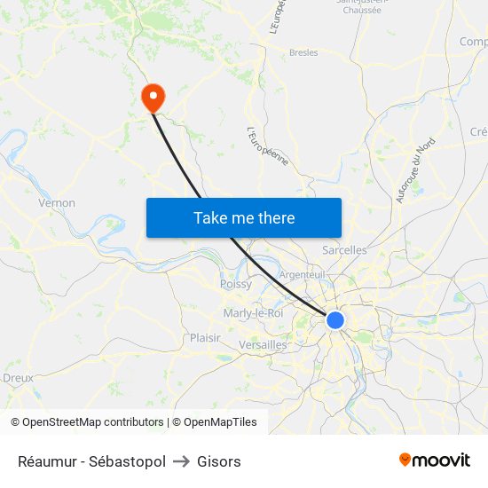 Réaumur - Sébastopol to Gisors map