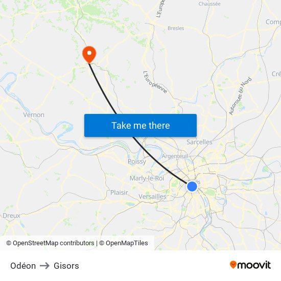 Odéon to Gisors map