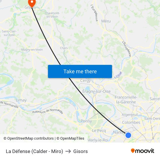 La Défense (Calder - Miro) to Gisors map