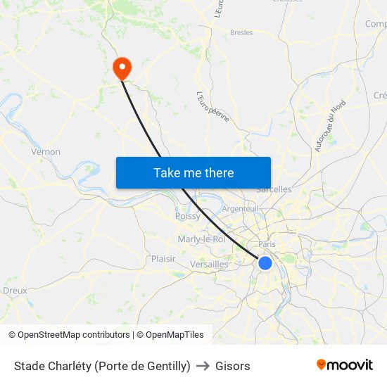 Stade Charléty (Porte de Gentilly) to Gisors map