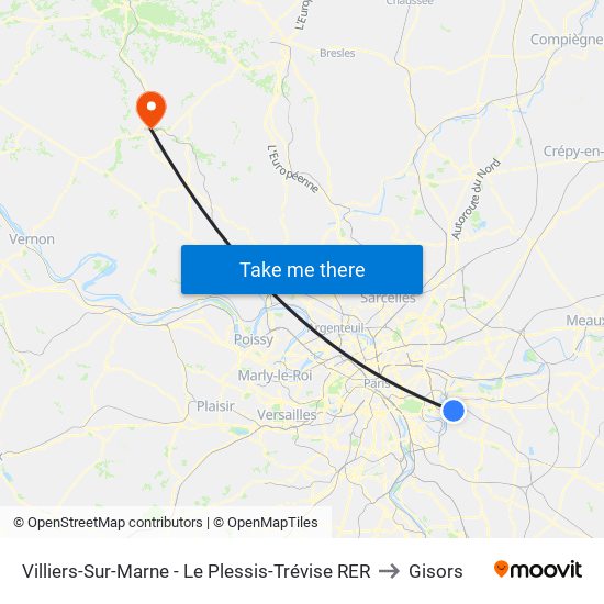 Villiers-Sur-Marne - Le Plessis-Trévise RER to Gisors map
