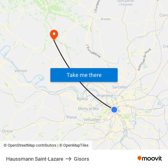 Haussmann Saint-Lazare to Gisors map