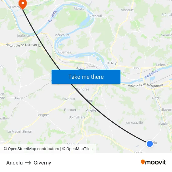 Andelu to Giverny map