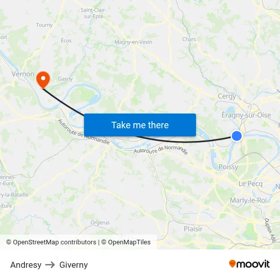 Andresy to Giverny map