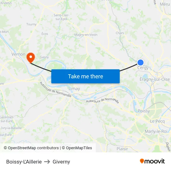 Boissy-L'Aillerie to Giverny map