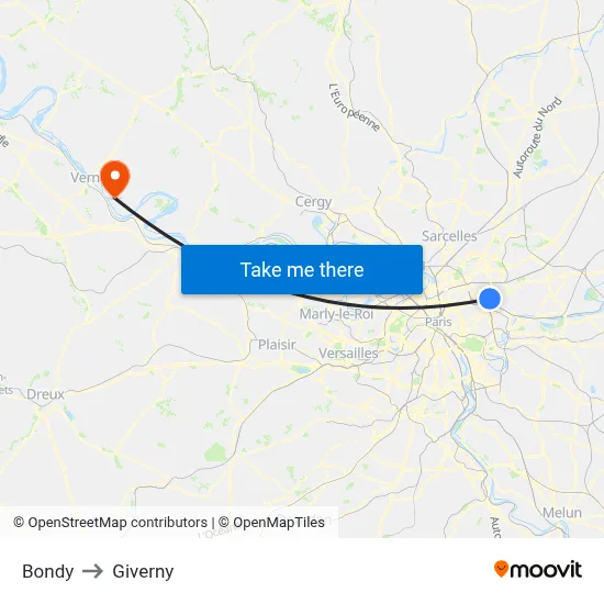 Bondy to Giverny map