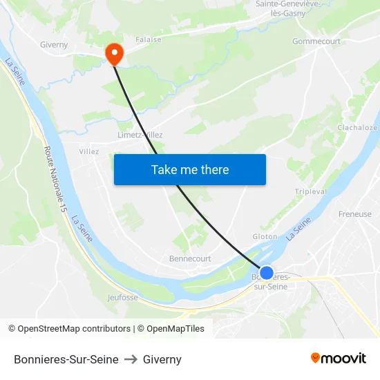 Bonnieres-Sur-Seine to Giverny map