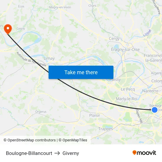 Boulogne-Billancourt to Giverny map