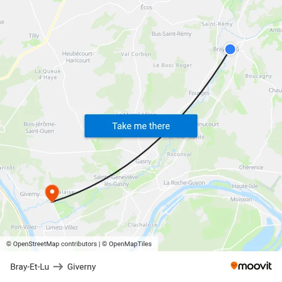 Bray-Et-Lu to Giverny map