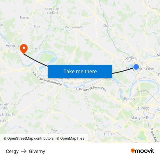 Cergy to Giverny map