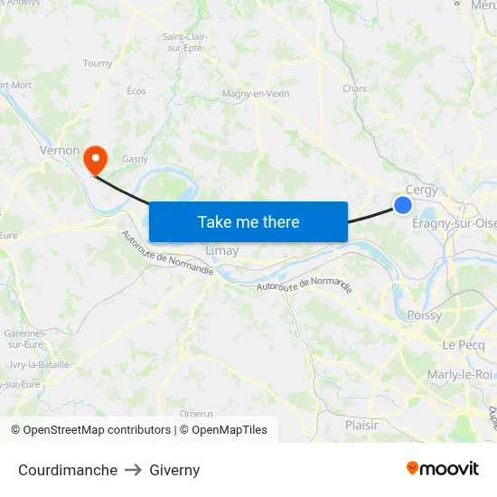 Courdimanche to Giverny map