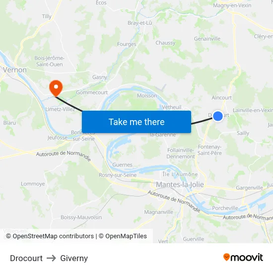 Drocourt to Giverny map