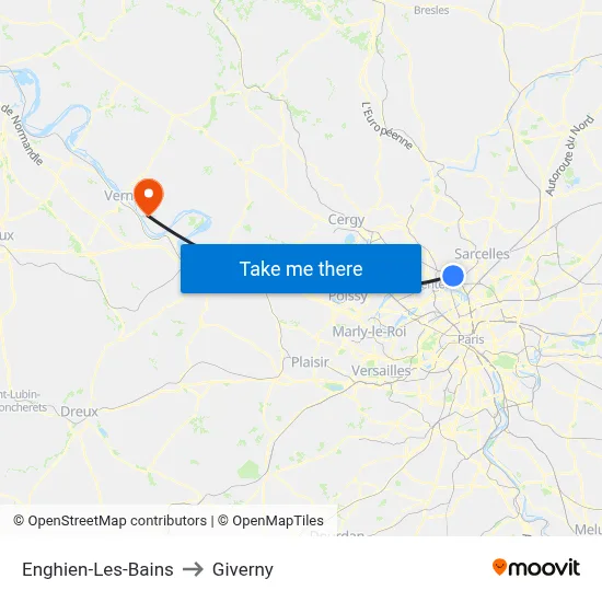 Enghien-Les-Bains to Giverny map