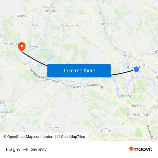 Eragny to Giverny map