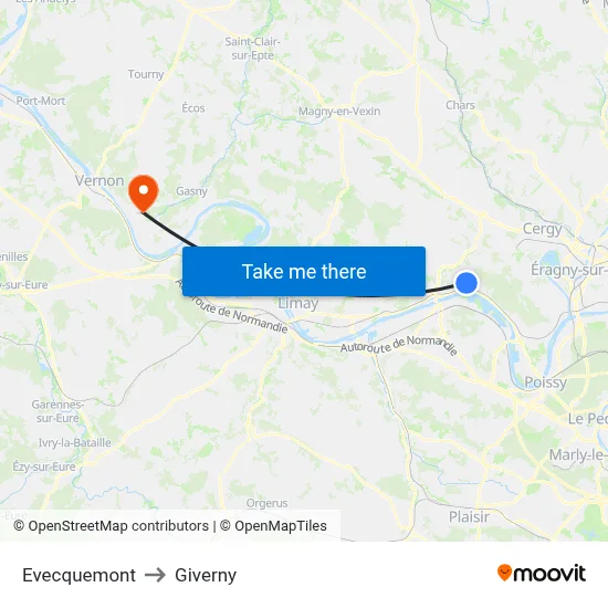 Evecquemont to Giverny map