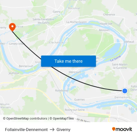 Follainville-Dennemont to Giverny map