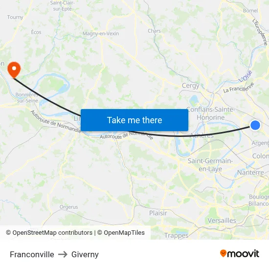 Franconville to Giverny map